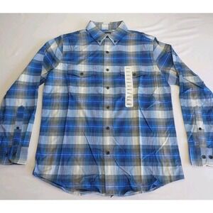 Lands End Mens Button Up LS Collared Traditional Fit Shirt Size Small Blue Plaid